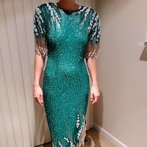 Lillie Rubin emerald green beaded gown